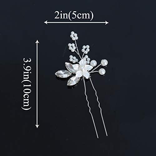 Crystal Bride Wedding Hair Pins Silver Flower Bridal Head Piece Pearl Hair Accessories for Women and Girls (Pack of 3) (Silver) - Decotree.co Online Shop