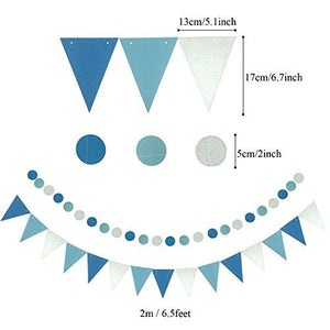 Happy Birthday Banner with Paper Fans, Honeycomb Balls, Triangular Pennants, Circle Paper Garland, Hanging Swirls and Balloons - Blue, Sky Blue and White - Decotree.co Online Shop