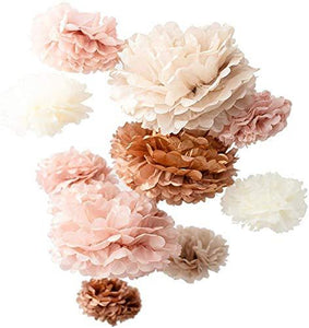 20 PCS Dusty Pink, Rose Gold, Ivory, Pastel Grey, Tissue Paper Pom Poms Kit, 14", 10", 8", 6", Tissue Paper Flowers for Wedding, Birthday, Bridal Shower - Decotree.co Online Shop