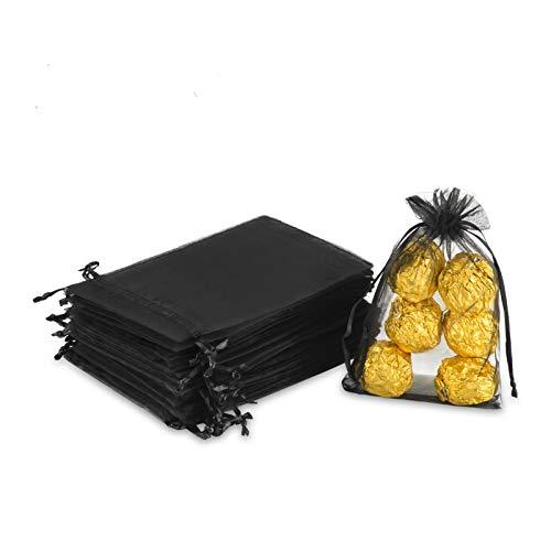 100PCS 4x6" (10x15cm) Sheer Drawstring Gift Bags, Black Organza Wedding Party Favor Pouches - Decotree.co Online Shop