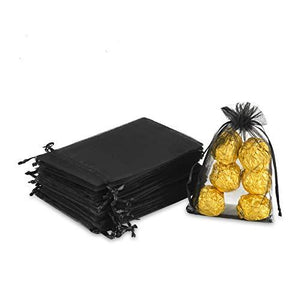 100PCS 4x6" (10x15cm) Sheer Drawstring Gift Bags, Black Organza Wedding Party Favor Pouches - Decotree.co Online Shop