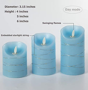 Blue flameless Candle with Embedded Light String, 3 LED Candles, 10-Key Remote Control, 24-Hour Timer Function - Decotree.co Online Shop