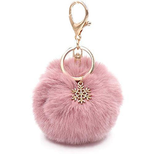 Faux Fur Pom Pom Keychain Purse Bag Charm Fluffy Ball Key Chain for Women (pale pinkish grey), 6 Inch - Decotree.co Online Shop