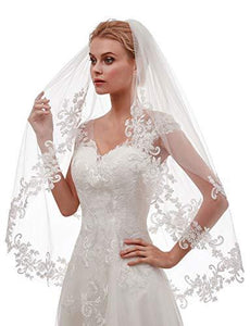 Women's Short 2 Tier Lace White Wedding Bridal Veil With Comb White - Decotree.co Online Shop