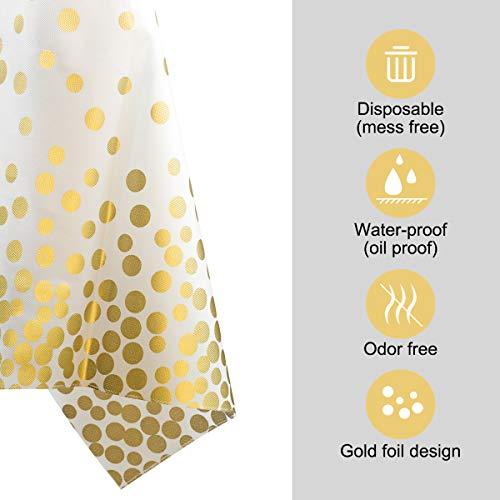 Plastic Tablecloths for Rectangle Tables, 6 Pack Disposable Party Table Cloths, Gold Dot Confetti Table Covers with 30 Balloons for Birthday Parties Wedding Anniversary Baby Shower, 54" x 108" - Decotree.co Online Shop