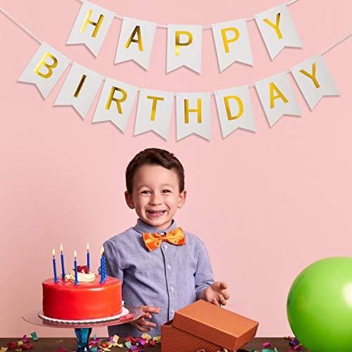 White and Golden Premium Quality Happy Birthday Banners with Golden Sparkle Shimmering Letters - Decotree.co Online Shop