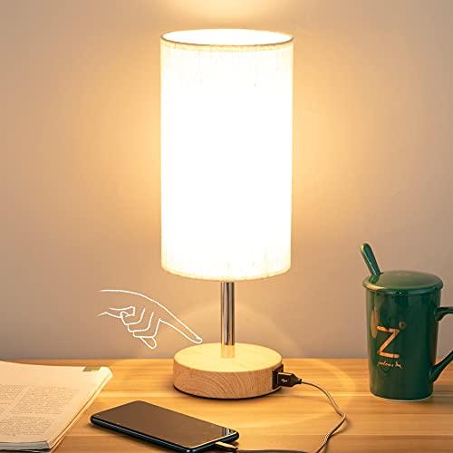 Bedside Lamp with USB Port - Touch Control Table Lamp for Bedroom Wood 3 Way Dimmable Nightstand Lamp - Decotree.co Online Shop