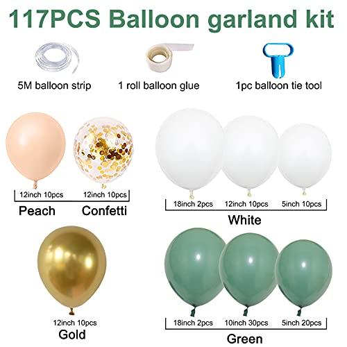 117 pcs Green White Gold Balloon Arch Kit for Birthday Party Decorations - Decotree.co Online Shop