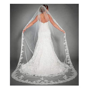 Bride Wedding Lace Veils Long Cathedral Veil Soft Tulle Bridal Veils with Comb 118" (White) - Decotree.co Online Shop