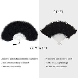 20s Vintage Style Folding Handheld Flapper Marabou Feather Hand Fan for Costume Halloween Dancing Party Tea Party Variety Show - Decotree.co Online Shop