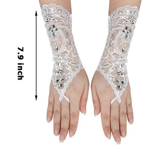 Lace Gloves Hand Drill Fingerless Gloves Prom Party Wedding - Decotree.co Online Shop