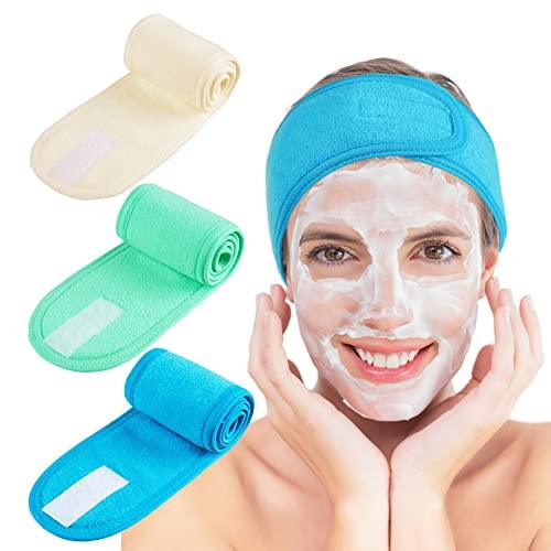 Spa Facial Headband Make Up Wrap Head Terry Cloth Headband Adjustable Towel for Face Washing, Shower, 3 Pieces (Blue, Green, Yellow) - Decotree.co Online Shop