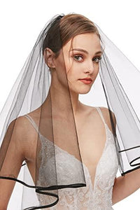 Black Bridal Veil Women's Simple Tulle Short Bachelorette Party Wedding Veil Ribbon Edge With Comb for Wedding Hen Party (Black) - Decotree.co Online Shop