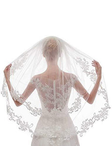 Women's Short 2 Tier Lace Ivory Wedding Bridal Veil With Comb Ivory - Decotree.co Online Shop