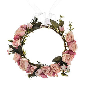 Adjustable Flower Crown Floral Headpiece Floral Crown Wedding Festivals Photo Props (baby pink) - Decotree.co Online Shop