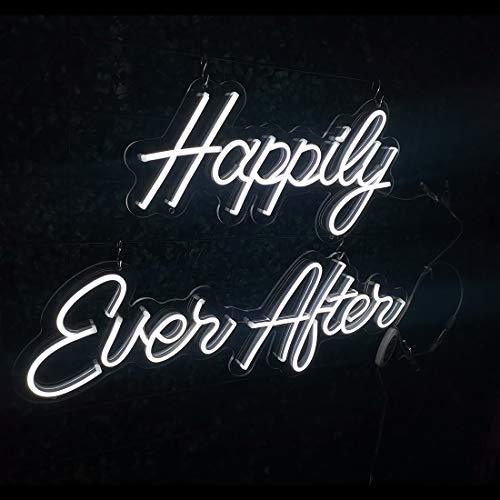 LED Neon Light Sign, Cold White Happily Ever After Hanging Neon Art Wall Sign for Party Wedding Hashtag Home Decor Kid Bedroom Bar - Decotree.co Online Shop