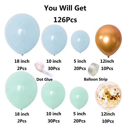 126Pcs Mint Green Balloon Blue Balloon Garland Arch Kit Confetti Gold Metallic Balloons for Wedding Baby Shower Birthday Graduation Party Decorations - Decotree.co Online Shop