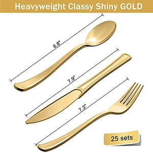 175 Piece Gold Party Supplies Set Serves 25 - Gold Paper Plates Napkins Cups with Gold Plastic Silverware Sets for Wedding Bridal Shower Baby Shower Holiday Parties - Decotree.co Online Shop