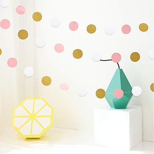 5pcs 65ft Paper Garland Pink White Glitter Gold Circle Dots Hanging Decorations Streamers for Birthday - Decotree.co Online Shop