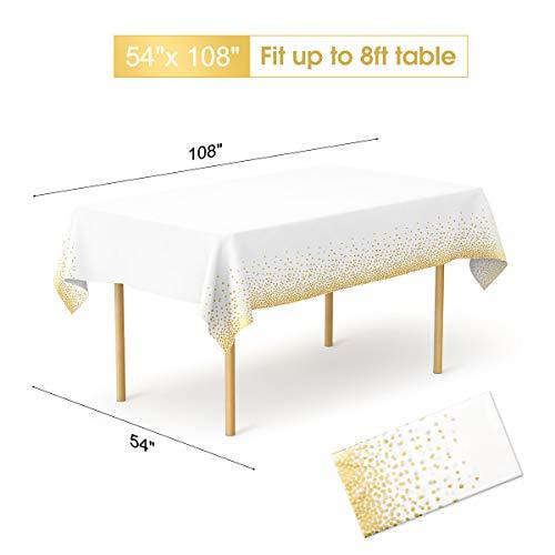 Plastic Tablecloths for Rectangle Tables, 6 Pack Disposable Party Table Cloths, Gold Dot Confetti Table Covers with 30 Balloons for Birthday Parties Wedding Anniversary Baby Shower, 54" x 108" - Decotree.co Online Shop