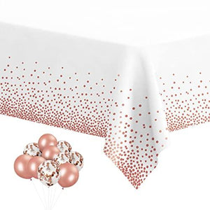 Plastic Tablecloths for Rectangle Tables, 6 Pack Disposable Party Table Cloths, Rose Gold Dot Confetti Rectangular Table Covers with 30 Balloons for Parties Wedding Bridal Shower, 54" x 108" - Decotree.co Online Shop