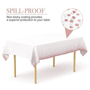 Plastic Tablecloths for Rectangle Tables, 6 Pack Disposable Party Table Cloths, Rose Gold Dot Confetti Rectangular Table Covers with 30 Balloons for Parties Wedding Bridal Shower, 54" x 108" - Decotree.co Online Shop