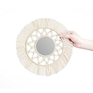 Mini Round Wall Mirror with Macrame Fringe Set of 3 Small Wall Hanging Circle Mirror - Decotree.co Online Shop