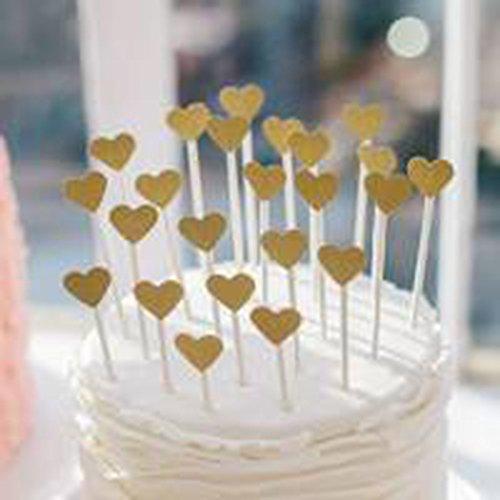 Glitter Heart Cupcake Toppers Gold Party Cupcake Decorations for Party Dessert Decorations Topper, Pack of 50 - Decotree.co Online Shop