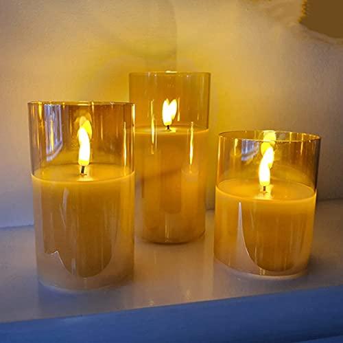 3pcs Gold Glass Flameless Candles with Remote, Flickering LED Battery Candles for Home Decor Gifts - Decotree.co Online Shop