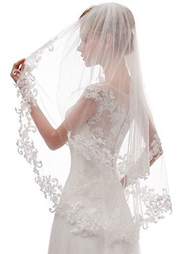 Women's Short 2 Tier Lace White Wedding Bridal Veil With Comb White - Decotree.co Online Shop