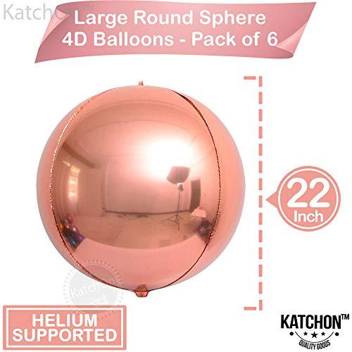 Big, Rose Gold Foil Balloon - Pack of 6 | Rose Gold Metallic Balloon for Rose Gold Party Decorations | 4D Sphere Rose Gold Balloons | 360 Degree Rose Gold Mylar Balloons for Birthday, Bachelorette - Decotree.co Online Shop