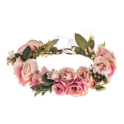 Adjustable Flower Crown Floral Headpiece Floral Crown Wedding Festivals Photo Props (baby pink) - Decotree.co Online Shop