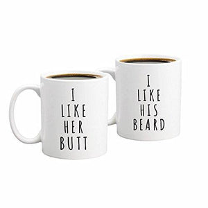 I Like His Beard, I Like Her Butt Couples Funny Coffee Mug Set 11oz - Unique Wedding Gift For Bride and Groom - His and Hers Anniversary Present Husband and Wife - Decotree.co Online Shop