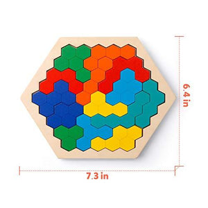 Wooden Hexagon Puzzle for Kid Adults - Shape Pattern Block Tangram Brain Teaser Toy Geometry Logic IQ Game STEM Montessori Educational Gift for All Ages Challenge - Decotree.co Online Shop