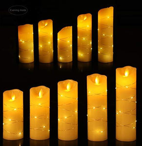 LED flameless Candle with Embedded Starlight String, 5-Piece LED Candle, with 10-Key Remote Control, 24-Hour Timer Function, Dancing Flame - Decotree.co Online Shop