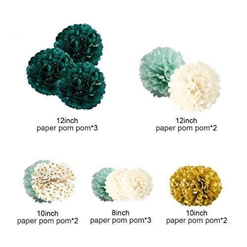 Wedding Party Decorations - 12 PCS Green Ivory Tissue Paper Pom Poms for Neutral Baby Shower, Vintage Party, Birthday, Bridal Showers, Rustic Wedding Decorations - Decotree.co Online Shop