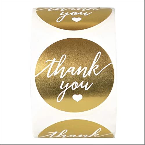 Thank You Label Sticker 1.5" Round with Gold and White Heart 500 Labels Per Roll, Thank You Sticker Gold for Birthdays, Weddings - Decotree.co Online Shop