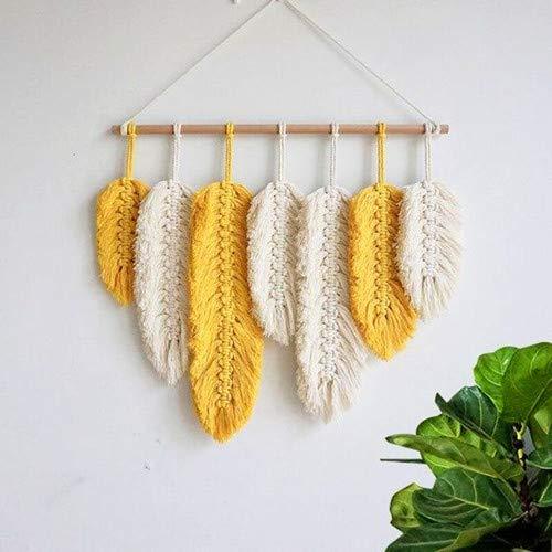 Handmade Macrame Wall Hanging Feather Boho Yellow Chic Woven Leaf Tassels Decor - Decotree.co Online Shop