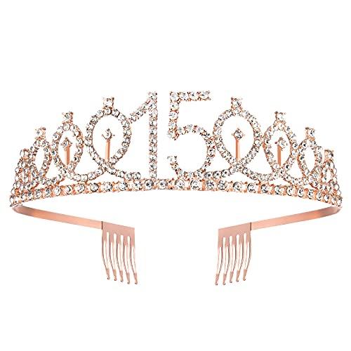 15th Birthday Sash and Tiara for Girls, Rose Gold Birthday Sash Crown 15 & Fabulous Sash and Tiara for Girls, 15th Birthday Gifts for Happy 15th Birthday Party Favor Supplies - Decotree.co Online Shop