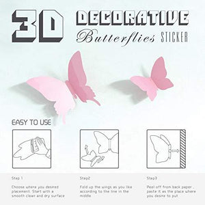 24pcs 3D Butterfly Removable Mural Stickers Wall Stickers Decal for Home and Room Decoration (Pink) - Decotree.co Online Shop