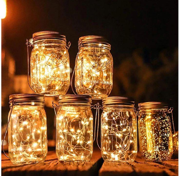 6pcs Solar Mason Jar Lights , 20 LED Waterproof Fairy Firefly Jar Lids String Lights with Hangers - Decotree.co Online Shop