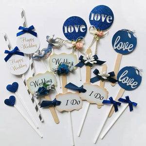 35 Pcs Navy Blue Glitter Cupcake Topper Picks for Wedding Engagement Party Cake Decorations - Decotree.co Online Shop
