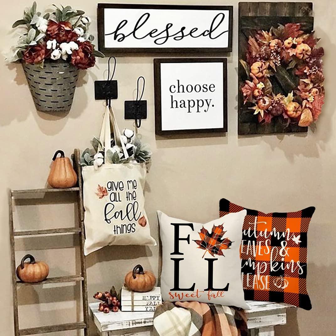 4pcs Fall Decor Pillow Covers 18x18" Thanksgiving Buffalo Check Farmhouse Decorations - Decotree.co Online Shop