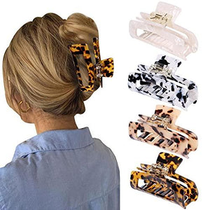 4PCS Hair Claw Clips, Acrylic Hair Banana Barrettes, Celluloid French Butterfly Jaw Clips,Tortoise Shell Grip Pin Teeth Clamp - Decotree.co Online Shop