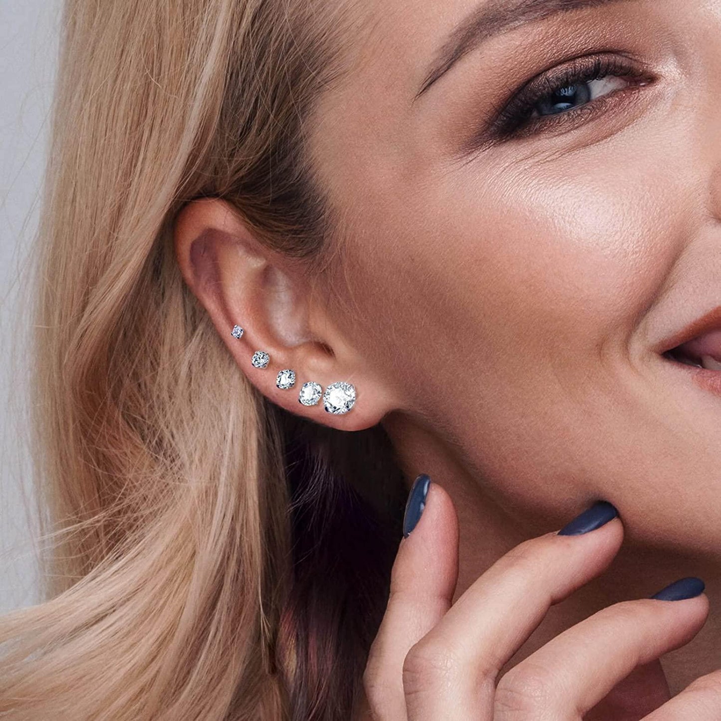 5 Pairs Stud Earrings Set, Hypoallergenic Cubic Zirconia 316L Earrings Stainless Steel CZ Earrings 3-8mm - Decotree.co Online Shop