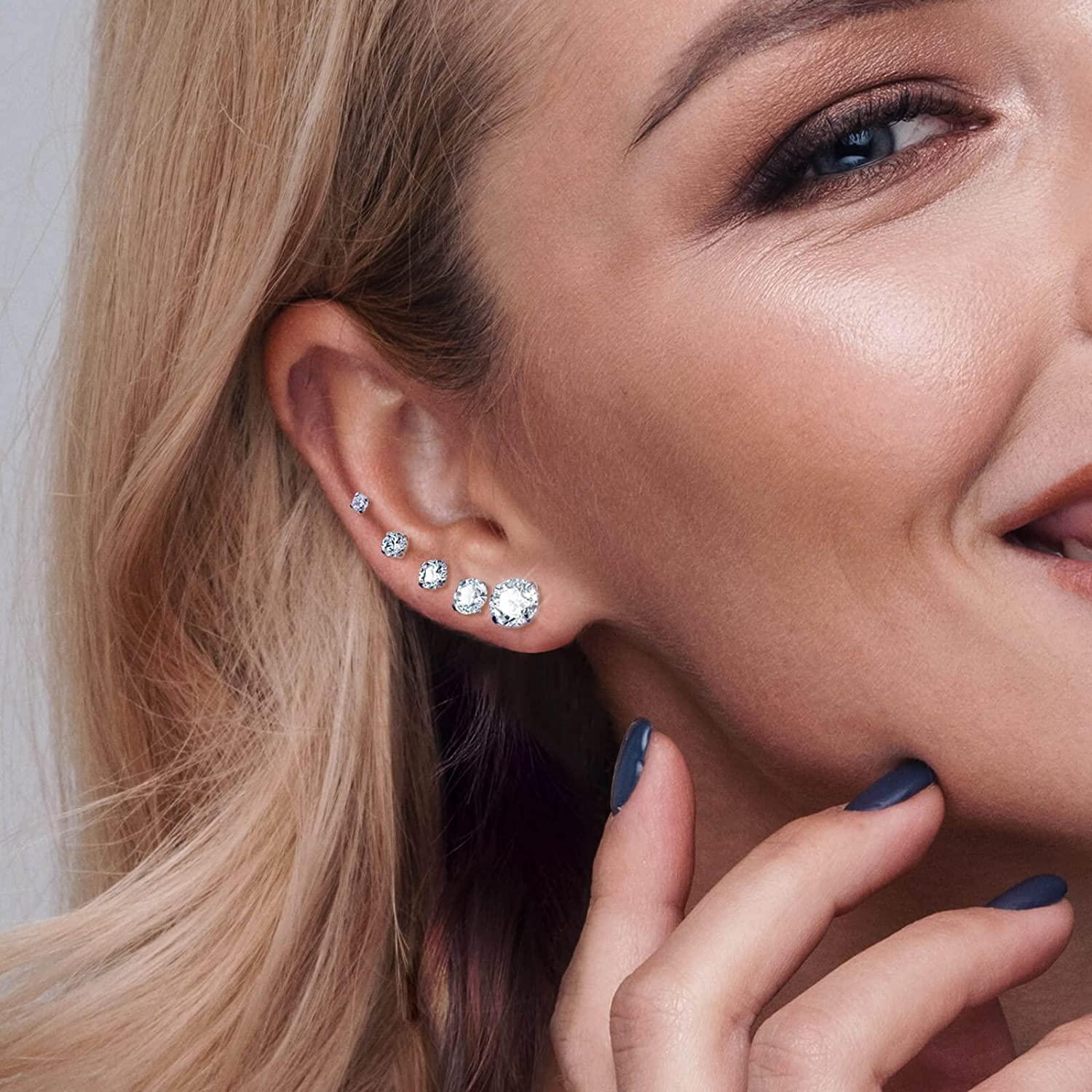 5 Pairs Stud Earrings Set, Hypoallergenic Cubic Zirconia 316L Earrings Stainless Steel CZ Earrings 3-8mm - Decotree.co Online Shop