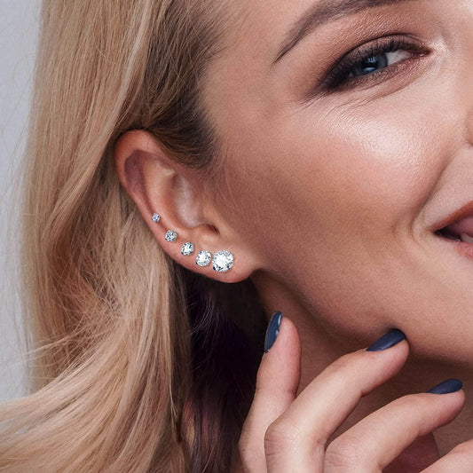 5 Pairs Stud Earrings Set, Hypoallergenic Cubic Zirconia 316L Earrings Stainless Steel CZ Earrings 3-8mm - Decotree.co Online Shop