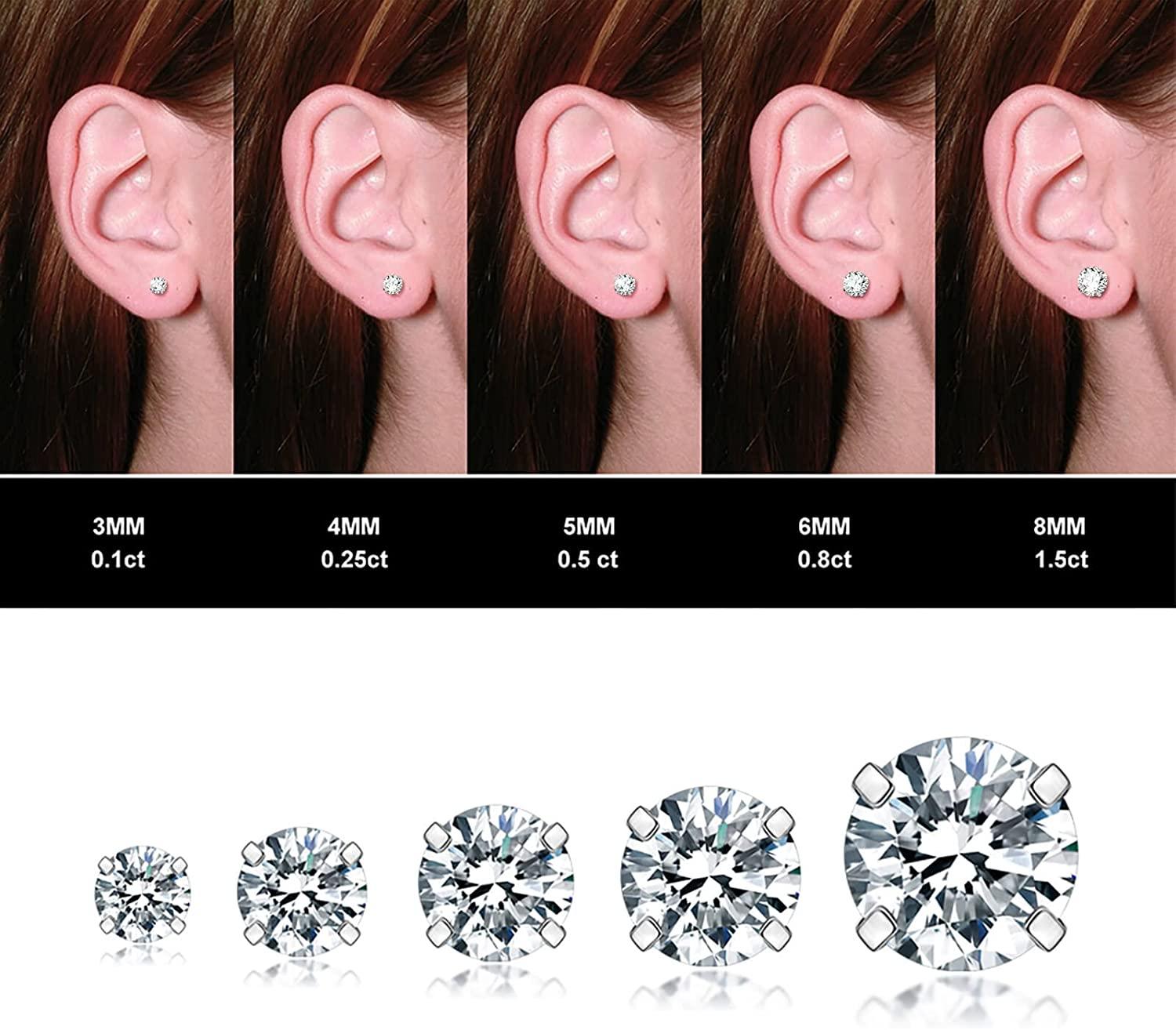 5 Pairs Stud Earrings Set, Hypoallergenic Cubic Zirconia 316L Earrings Stainless Steel CZ Earrings 3-8mm - Decotree.co Online Shop