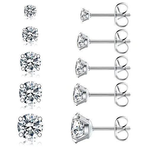 5 Pairs Stud Earrings Set, Hypoallergenic Cubic Zirconia 316L Earrings Stainless Steel - Decotree.co Online Shop