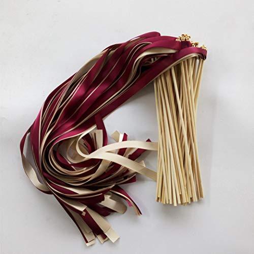 50 Pcs Wine Cream Wedding Ribbon Wands Fairy Sticks with Gold Bell for Wedding Favor Party Decoration - Decotree.co Online Shop
